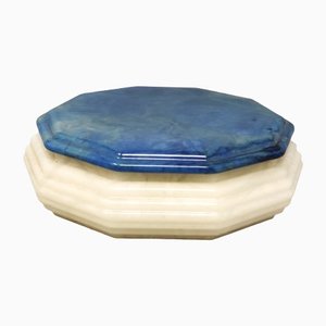 Achteckige Schachtel in Blau & Weiß aus Alabaster, Italien, 1960er