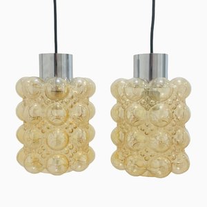 Mid-Century Modern Amber Bubble Glass Pendant Ceiling Lights by Helena Tynell for Limburg, Germany, 1960s, Set of 2