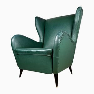 Italian Green Leather Armchair by Paolo Buffa, 1950s