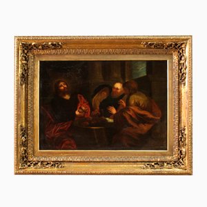 Supper at Emmaus, Flemish Painting, 18th-Century, Oil on Panel, Framed