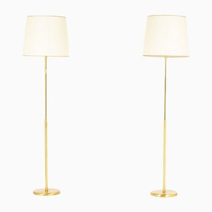 Brass Floor Lamps with Paper Lampshades, Set of 2