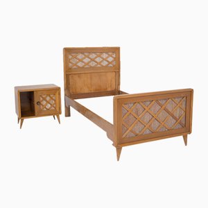 Single Bed and Bedside Table in Wood by Paolo Buffa, Set of 2