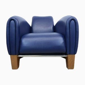 Blue Leather DS 57 Armchair by Franz Romero for de Sede