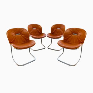 Leather Edition in Cognac Sabrina Chairs by Gastone Rinaldi for Rima, Set of 4