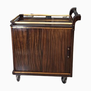 French Art Deco Bar Cart or Tea Trolley in Rosewood & Brass, 1940s