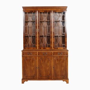Vintage Burr Yew Wood Display Cabinet Bookcase with Keys