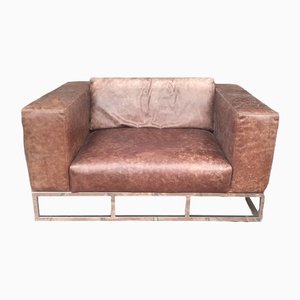 Vintage Ledersofa mit Gestell aus verchromtem Metall von Andrew Martin London