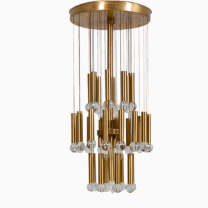 Mid-Century Italian Brass Chandelier with Crystal Globes, 1970s