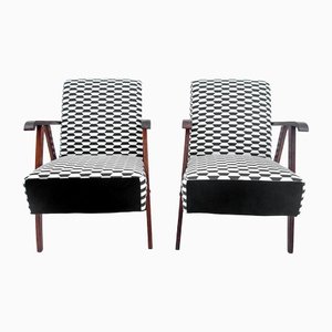 Mid-Century Black and White Armchairs, Poland, 1960s, Set of 2