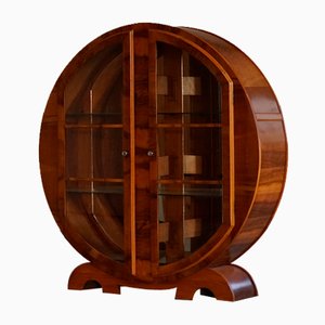 English Art Deco Round Display Cabinet / Vitrine in Walnut, 1930s