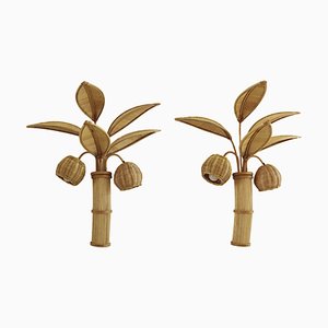 Rattan Palm Tree Sconces, Set of 2