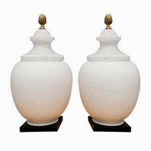 Table Lamps in White Murano Glass and Brass, Italy, 1980s Set of 2