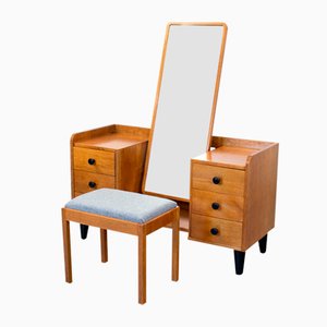 Art Deco Modern Oak Dressing Table and Stool from Gordon Russell, Set of 2