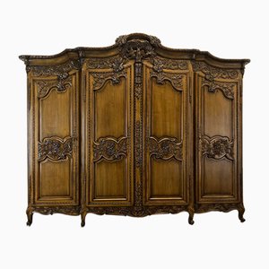 French Deeply Carved 4 Door Armoire or Wardrobe