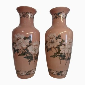 Antique French Pink Ceramic Vases, Set of 2