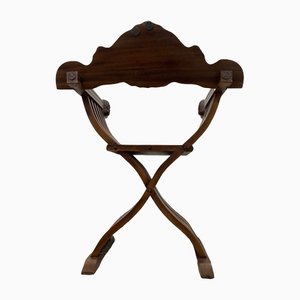 Antique Italian Renaissance Revival Savonarola Chair in Walnut