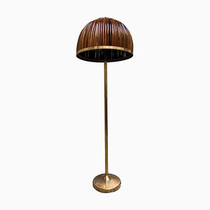 Italian Floor Lamp in Bamboo and Rattan and Brass, 1990