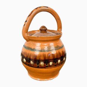 Casserole en Terracotta Émaillée Orange, 19ème Siècle