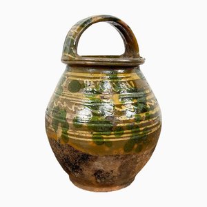 19th Century Green Yellow Glazed Terracotta Cooking Pot