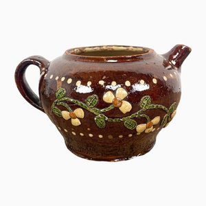 Sprigged Floral Terracotta Teapot, England, 1750s