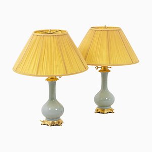 Lampade da tavolo in porcellana Céladon e bronzo dorato, fine XIX secolo, set di 2