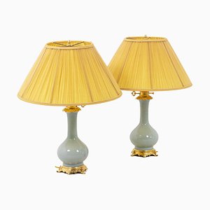 Table Lamps in Céladon Porcelain and Gilt Bronze, 1880s, Set of 2