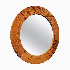 Round Swedish Wall Pine Mirror by Glass Master Markaryd, 1950s