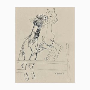 Gino Severini, Horse at Merano, Original China Ink Drawing, 1954