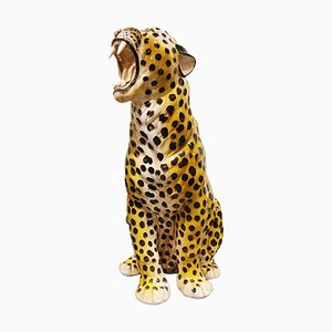 Italienische Leopard Figur aus glasierter Terrakotta, 1960er