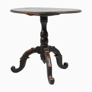 Small Antique Swedish Black Table with Tilt Top