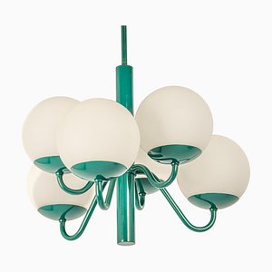 German Green & Opal Glass Sputnik Pendant Light, 1970s