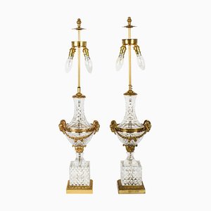Lámparas de mesa francesas antiguas de vidrio y ormolú de Baccarat. Juego de 2