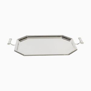 Antique English Art Deco Twin Handled Tray in Silver Plating, 1920s