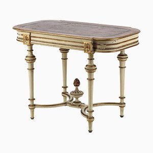 Antiker Schwedischer Gustavianischer Tisch in Weiß & Gold, 1800er