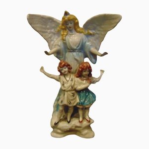 Figura de un ángel con niños de porcelana de Zygmunt Buksowicz, Steatyt Katowice