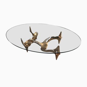 Bronze and Glass Coffee Table with Female Sculpture by Victor Roman