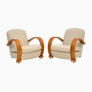 Art Deco Solid Elm Armchairs, Set of 2