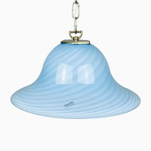 Vintage Italian Blue Swirl Murano Pendant Lamp Venice Glass, 1980s