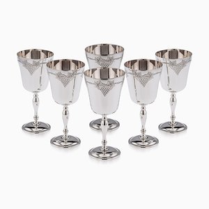 20th Century English Solid Silver Wine Goblets, 1968, Set of 6