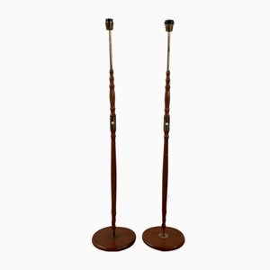 Swedish Mid-Century Brass and Teak Floor Lamps, Set of 2