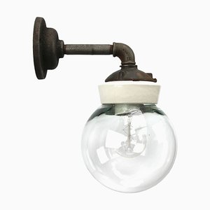 Industrial White Porcelain and Clear Glass Sconces
