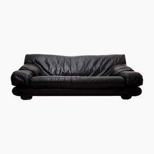 Black Leather Terazza Style Sofa by Ubald Klug for Wiener Werkstätte, 1970s
