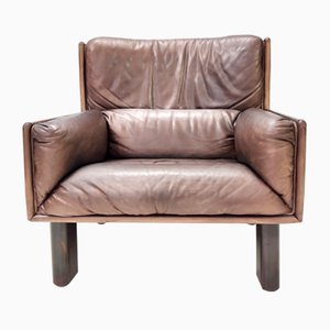 Postmodern Brown Leather Armchair, Italy