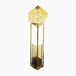 Hypnotic Space Age Triangular Brass Lamp with Plexi Cube