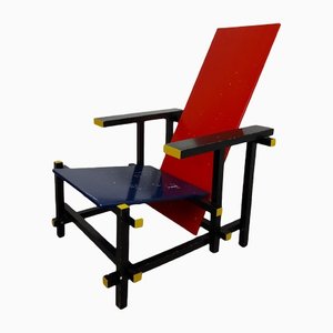 Gerrit Rietveld Style Chair in Red and Blue by Marcel Breuer for Gavina, 1970s