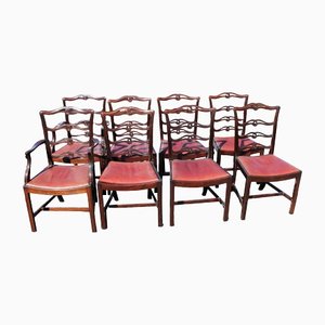 1960s Set 8 Mahogany Chairs 6 + 2 Carvers Pop Out Seat, Set of 8