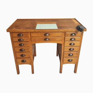 Beech Workbench or Shop Counter with Chest of Drawers