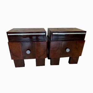 Art Deco Bedside Tables in Root & Walnut, Set of 2