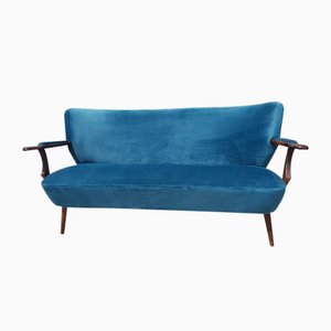 Vintage Cocktail Sofa aus blauem Samt, 1960er