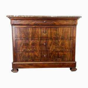 Antique French Louis Philippe Walnut Chest of Drawers with Marble Top